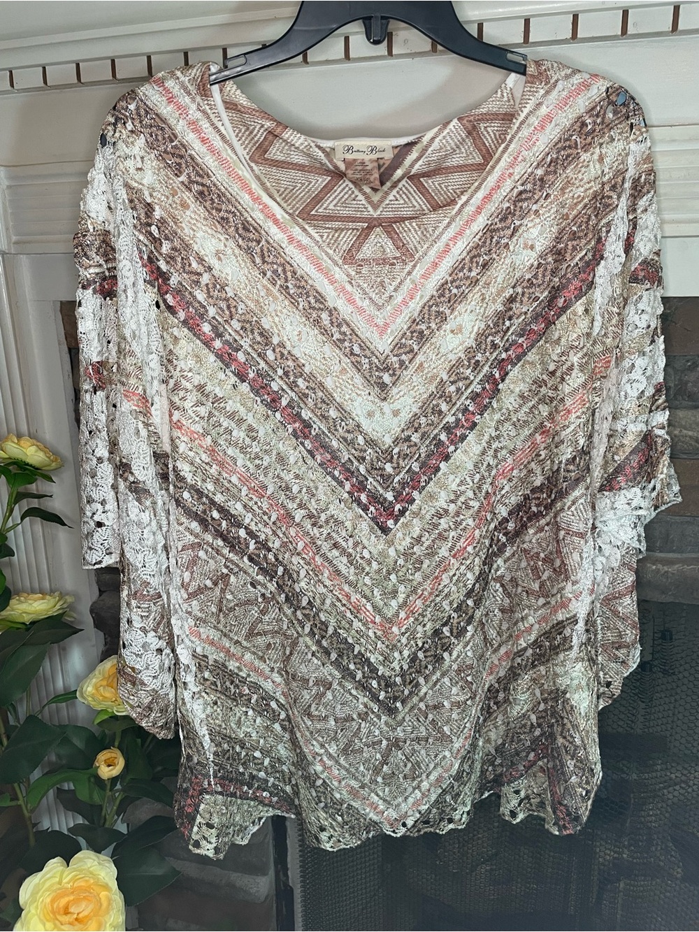 Brittany Black Beige, Coral & Brown Patterned V-Neck Tunic